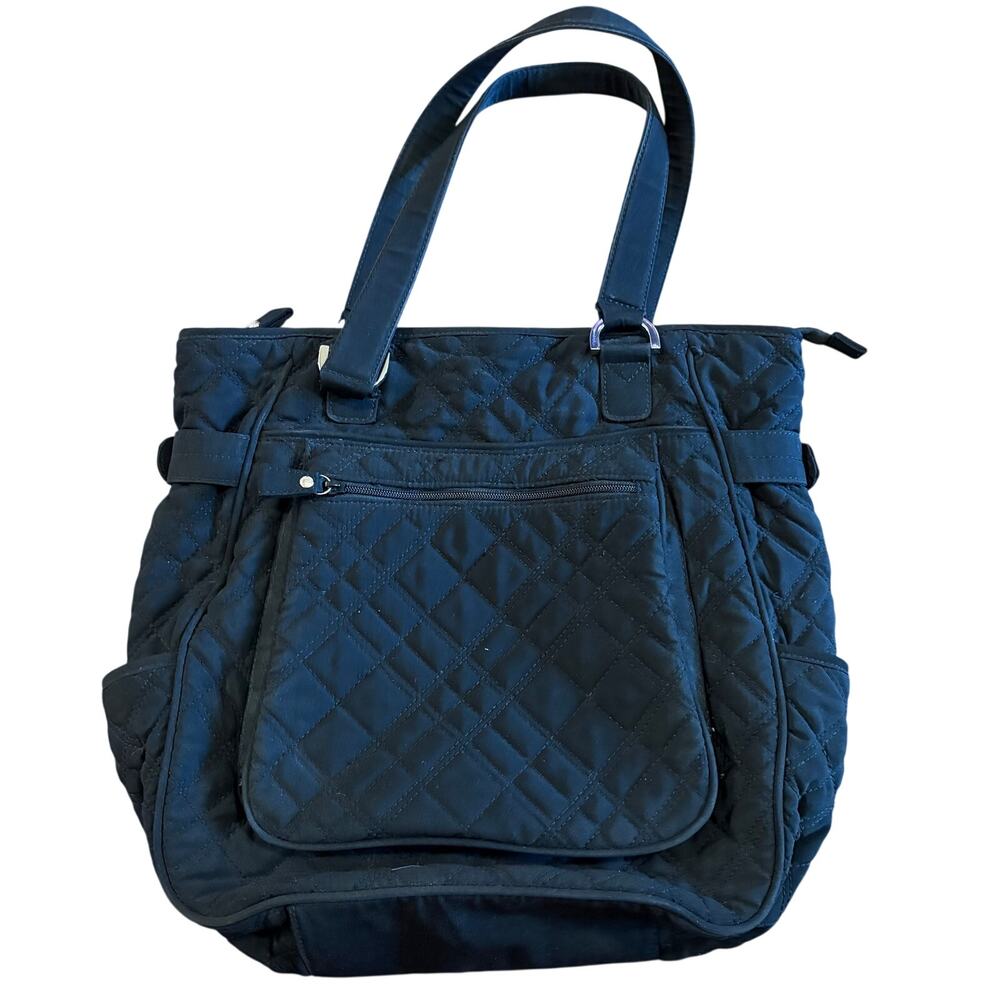 Vera Bradley Black Quilted Women's‎ Tote Bag Handbag Zebra Print Lining 16x12"